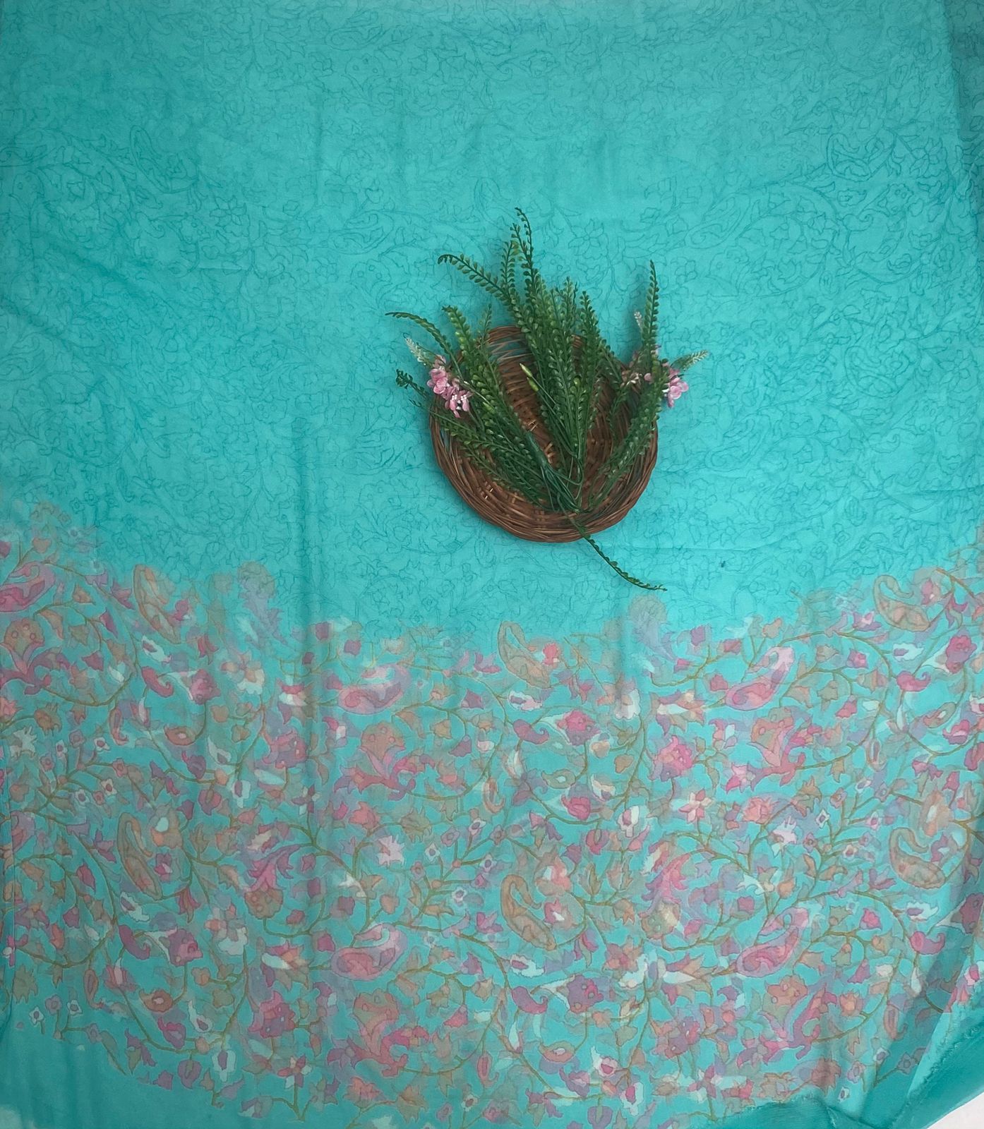 Crepe Sea Green Suit Fabric / Phoolon Ka Ghar