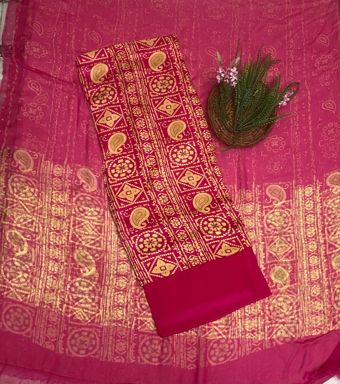 Satin Magenta Suit Fabric / Phoolon Ka Ghar