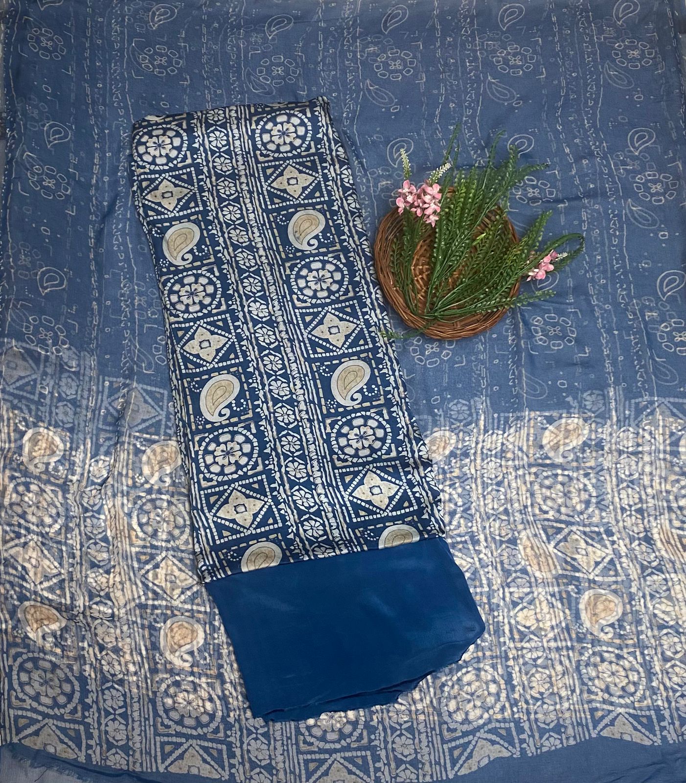 Satin Navy Blue Suit Fabric / Phoolon Ka Ghar