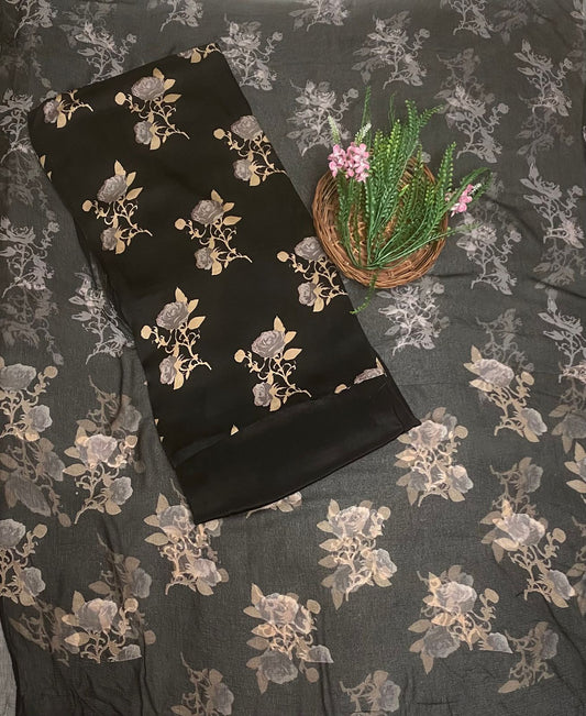 Satin Black Suit Fabric / Phoolon Ka Ghar