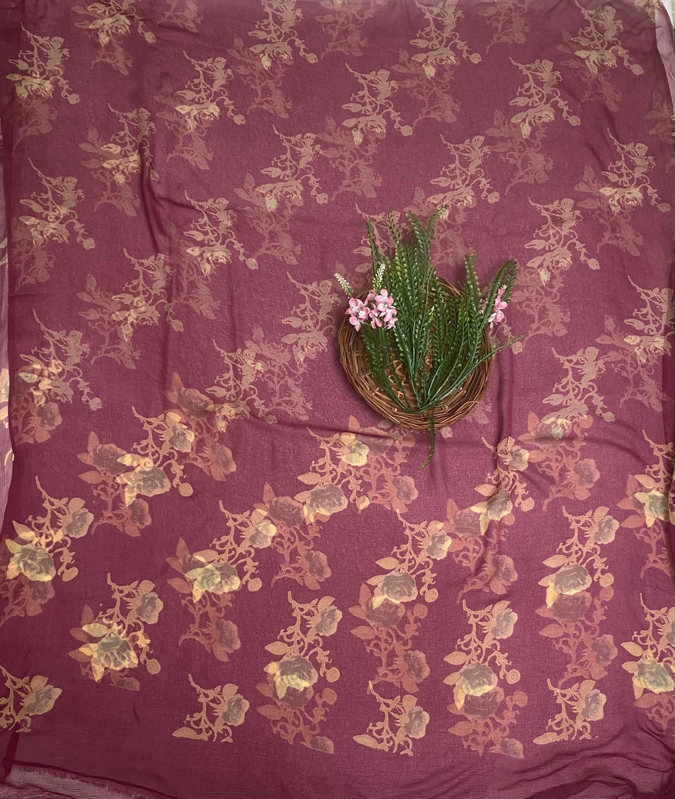 Satin Wine Suit Fabric / Phoolon Ka Ghar