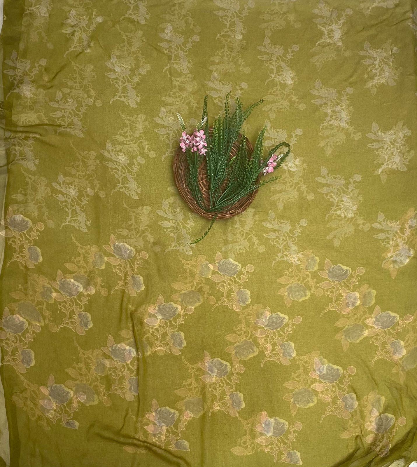 Satin Mehndi Green Suit Fabric / Phoolon Ka Ghar