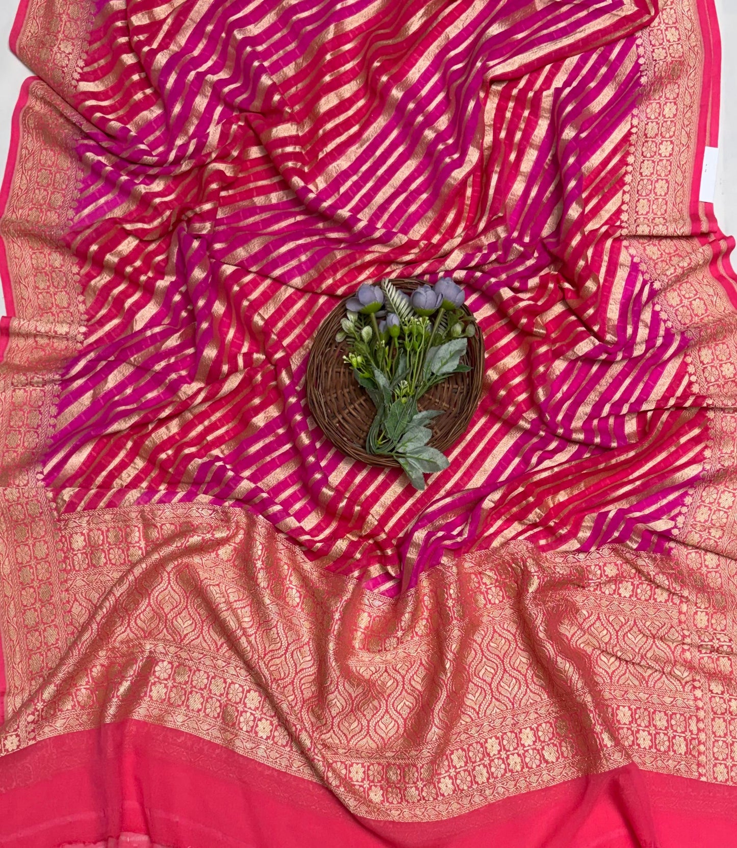 Pure Khaddi Georgette Majenta Dupatta Fabric / Banarasi Baithak