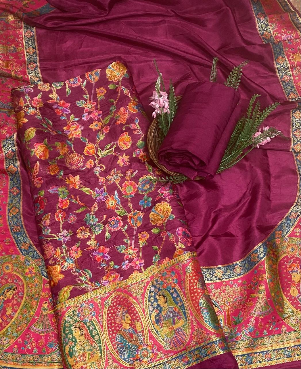 Banarasi Wine Suit Fabric / Festive Vibe