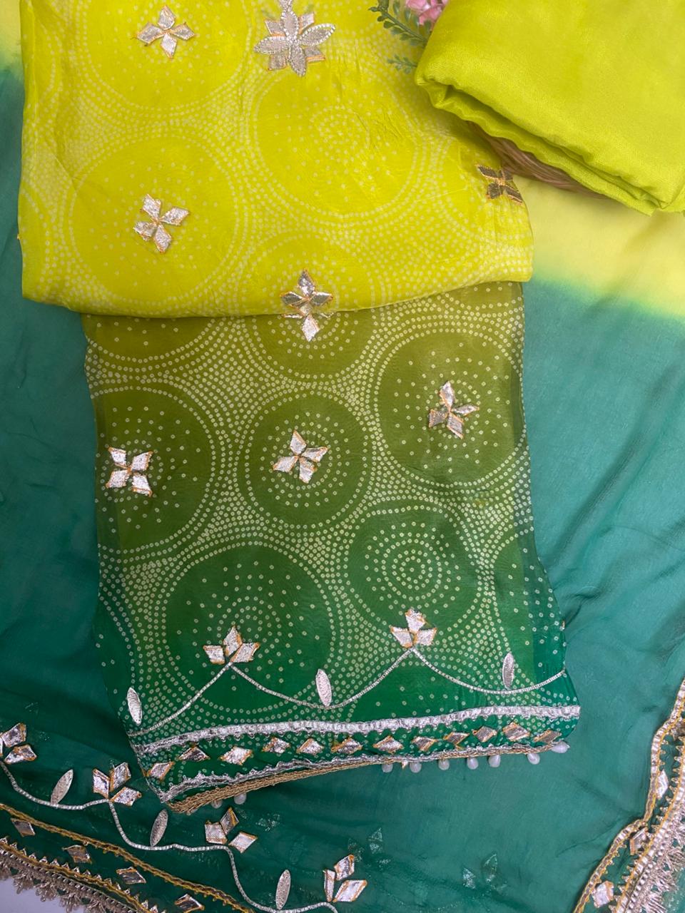 Organza Green With Dark Green Suit Fabric / Festive Vibe