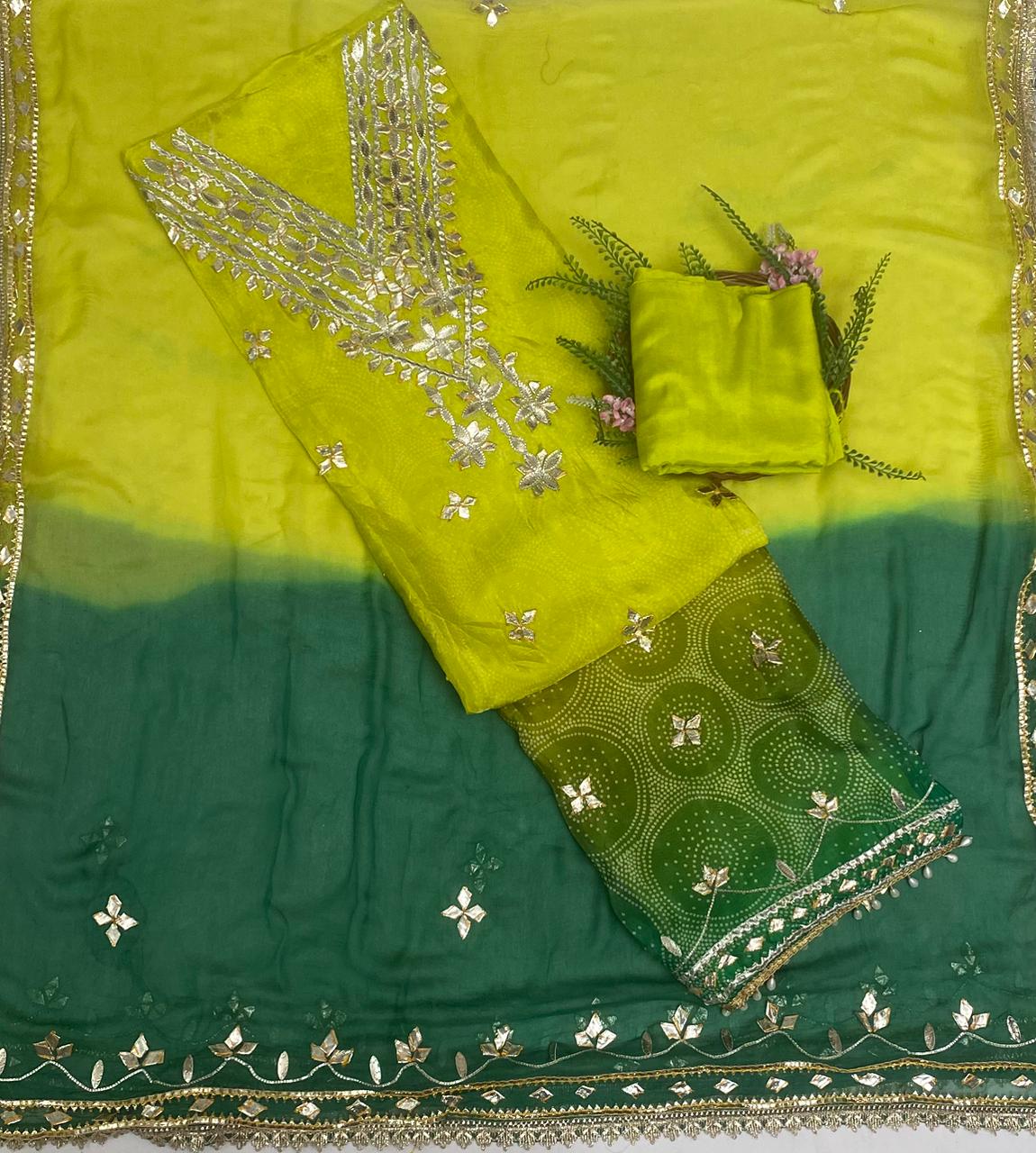 Organza Green With Dark Green Suit Fabric / Festive Vibe