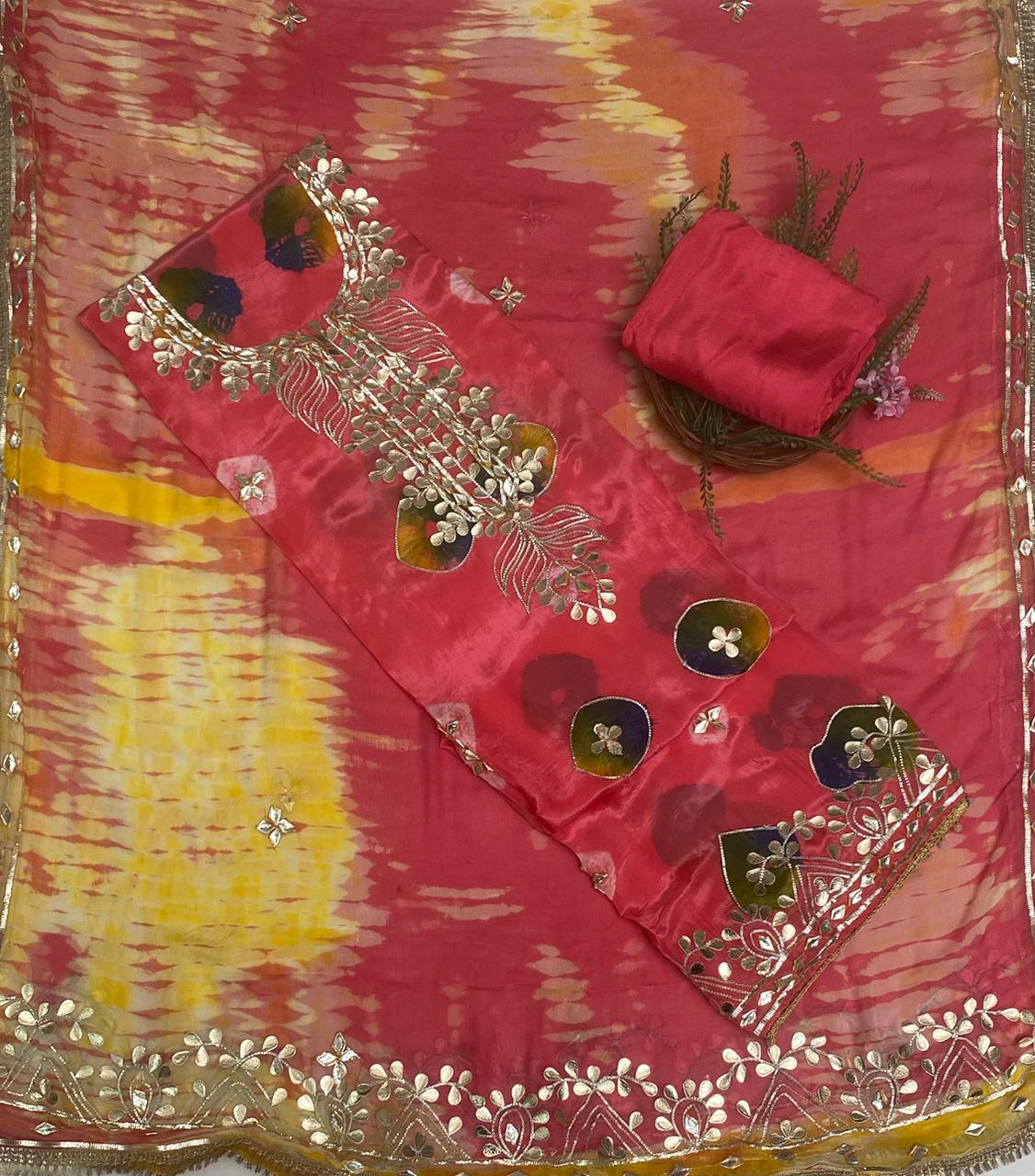 Crepe Carrot Pink Suit Fabric / Festive Vibe