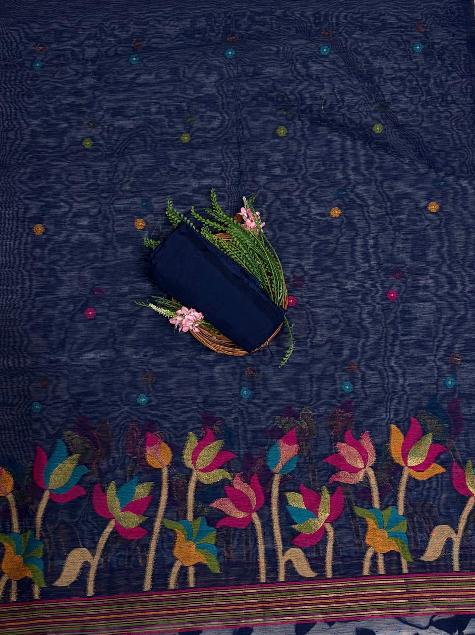 Jamdani Navy Blue Suit Fabric / Jamdani Suits