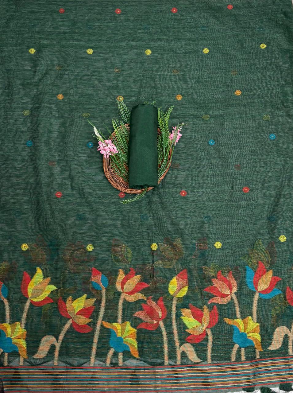 Jamdani Dark Green Suit Fabric / Jamdani Suits