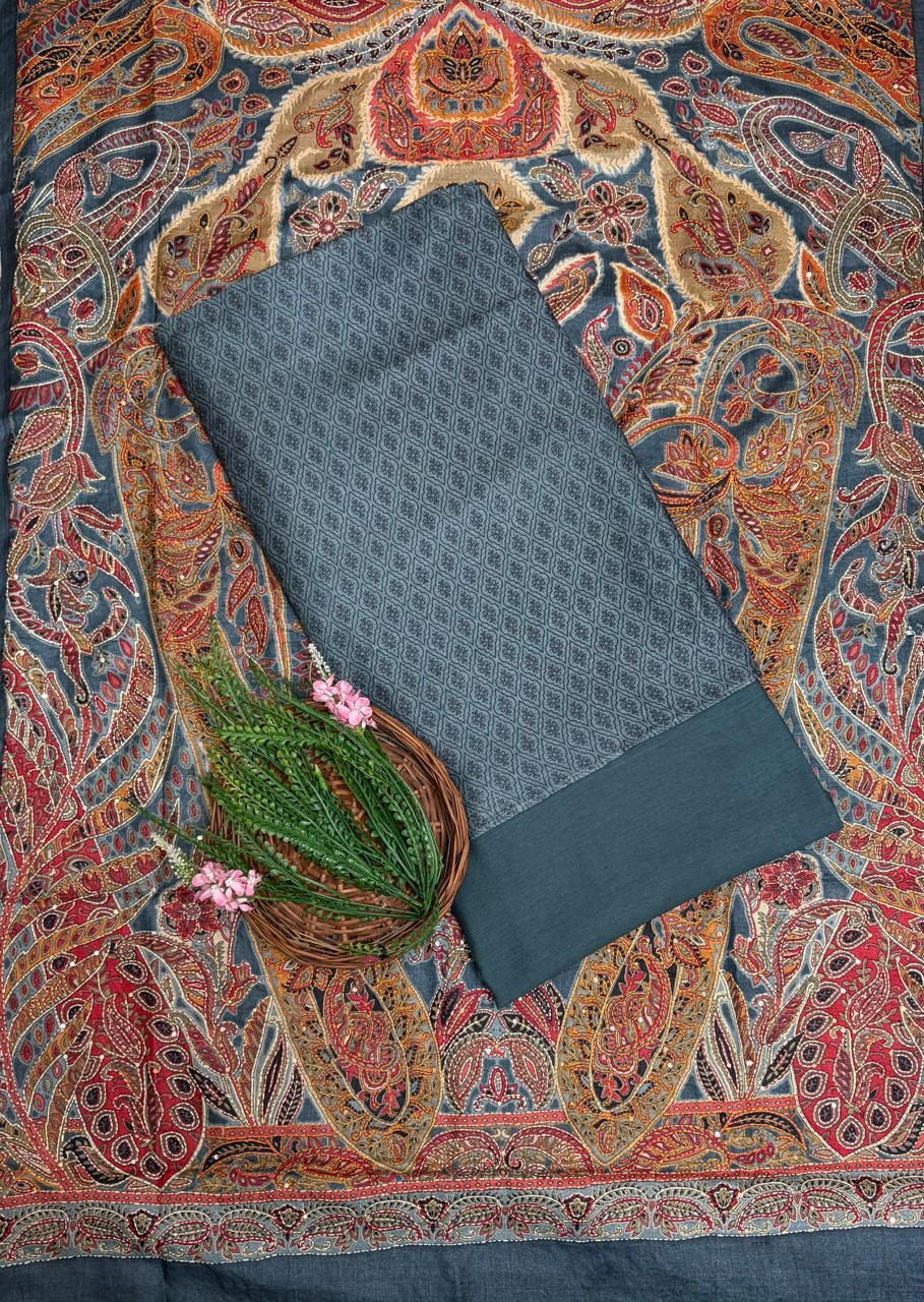 Pure Munga Silk Grey Suit Fabric / Pure Munga Silk Suits