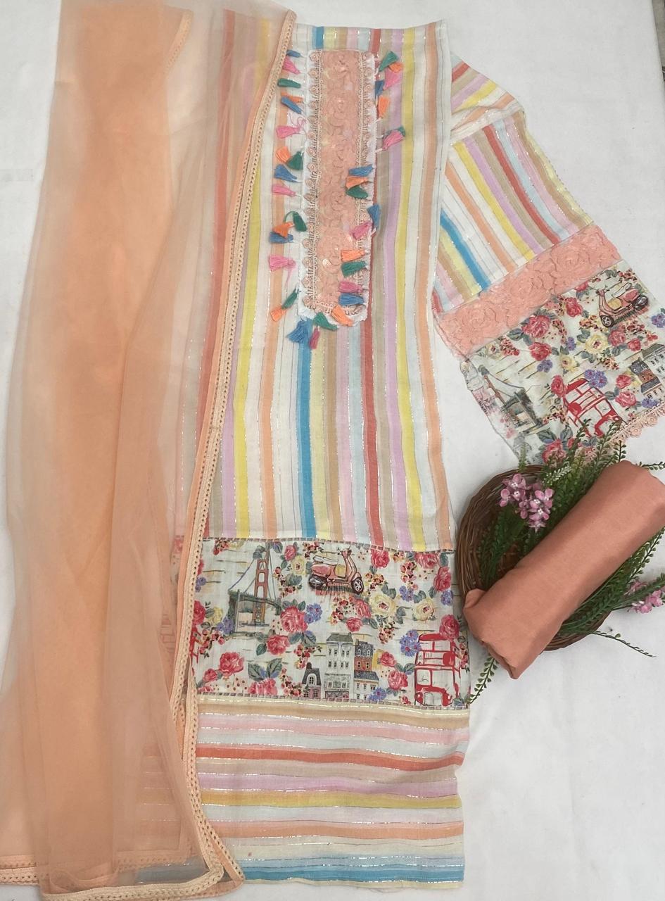 Cotton Peach Suit Fabric / Magic Of Resham 2025