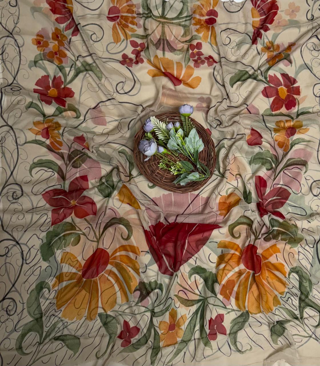 Crepe Dusty Skin Suit Fabric / Phoolon Ka Ghar