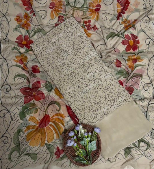 Crepe Dusty Skin Suit Fabric / Phoolon Ka Ghar