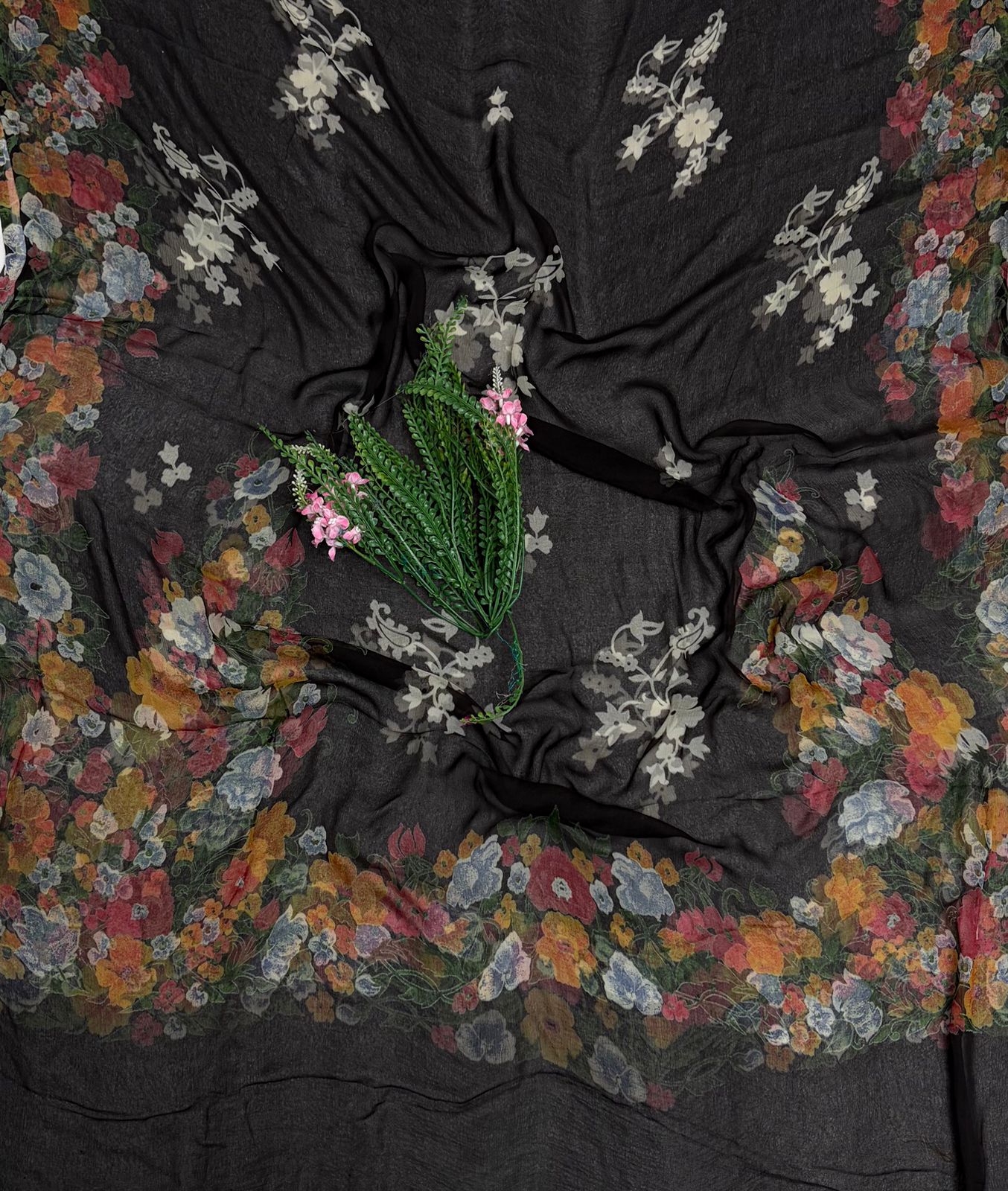 Crepe Black Suit Fabric / Phoolon Ka Ghar