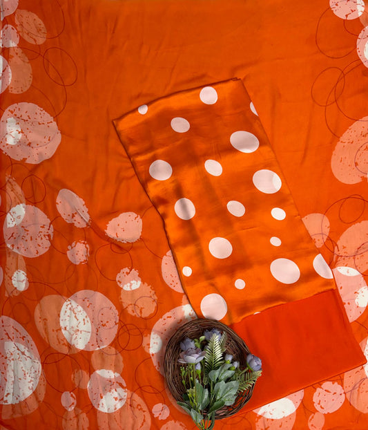 Satin Polka Orange Suit Fabric/ Polka Story