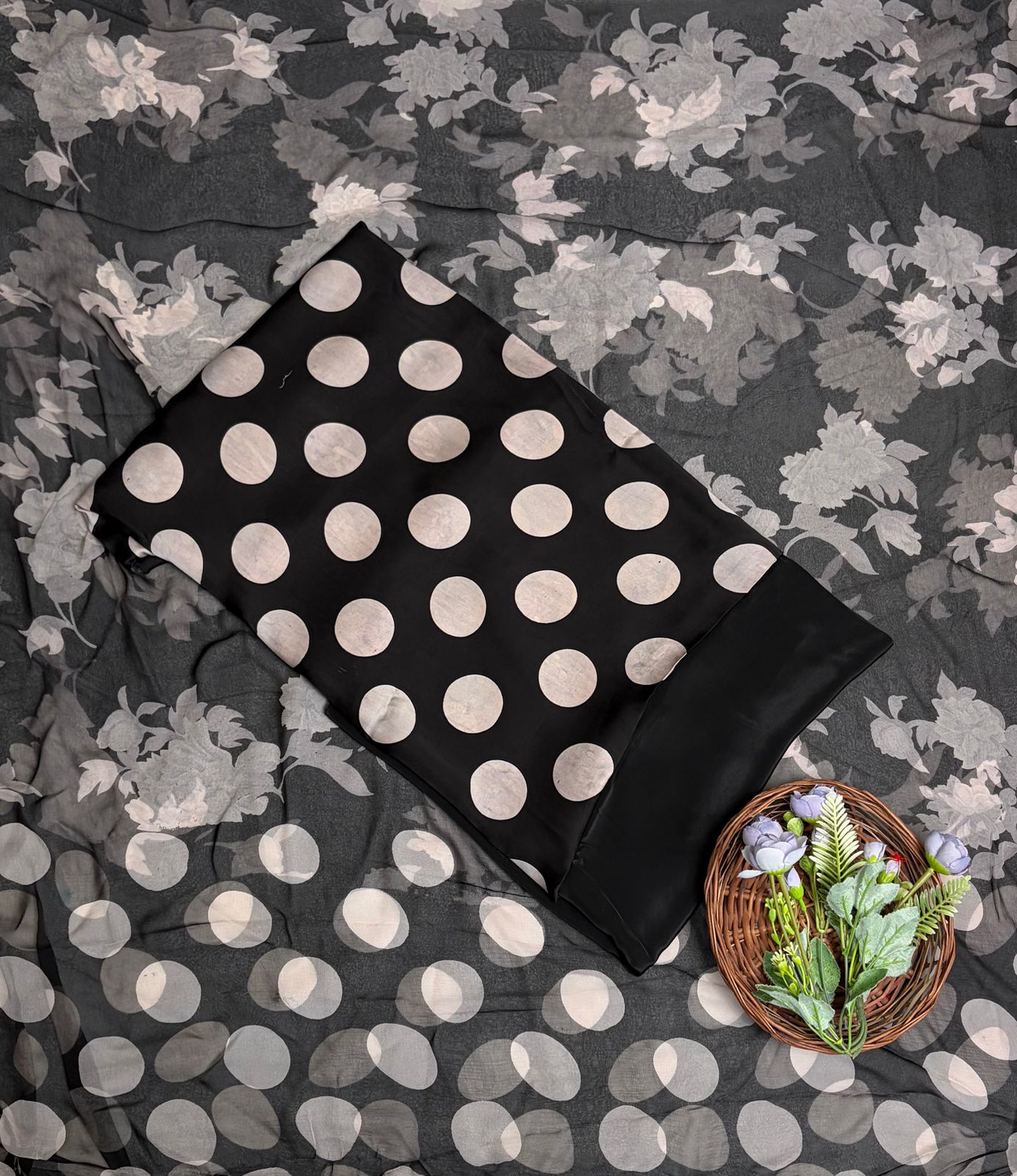 Satin Polka Black Suit Fabric/ Polka Story