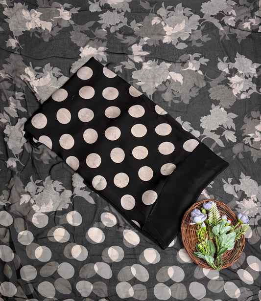 Satin Polka Black Suit Fabric/ Polka Story