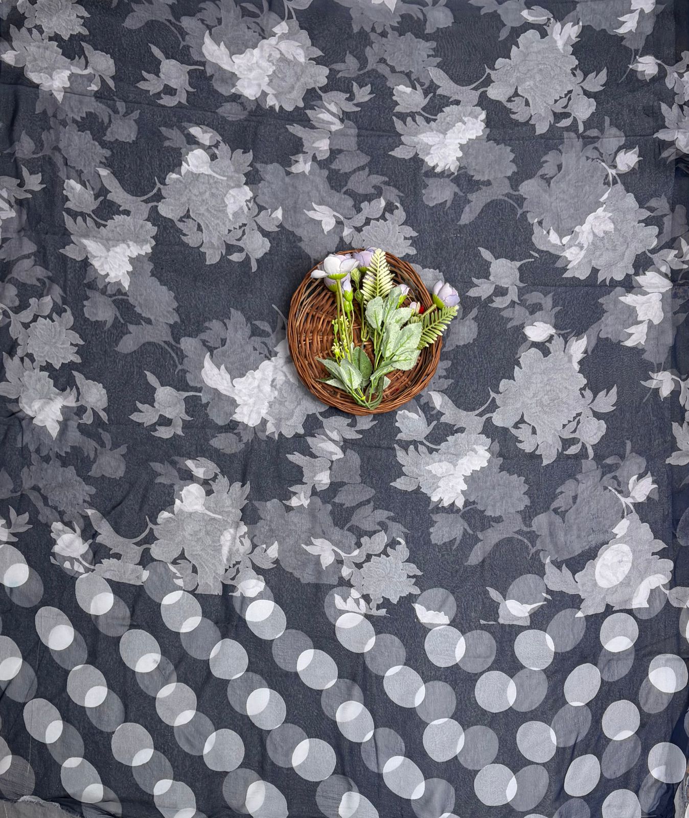 Satin Polka Navy Blue Suit Fabric/ Polka Story