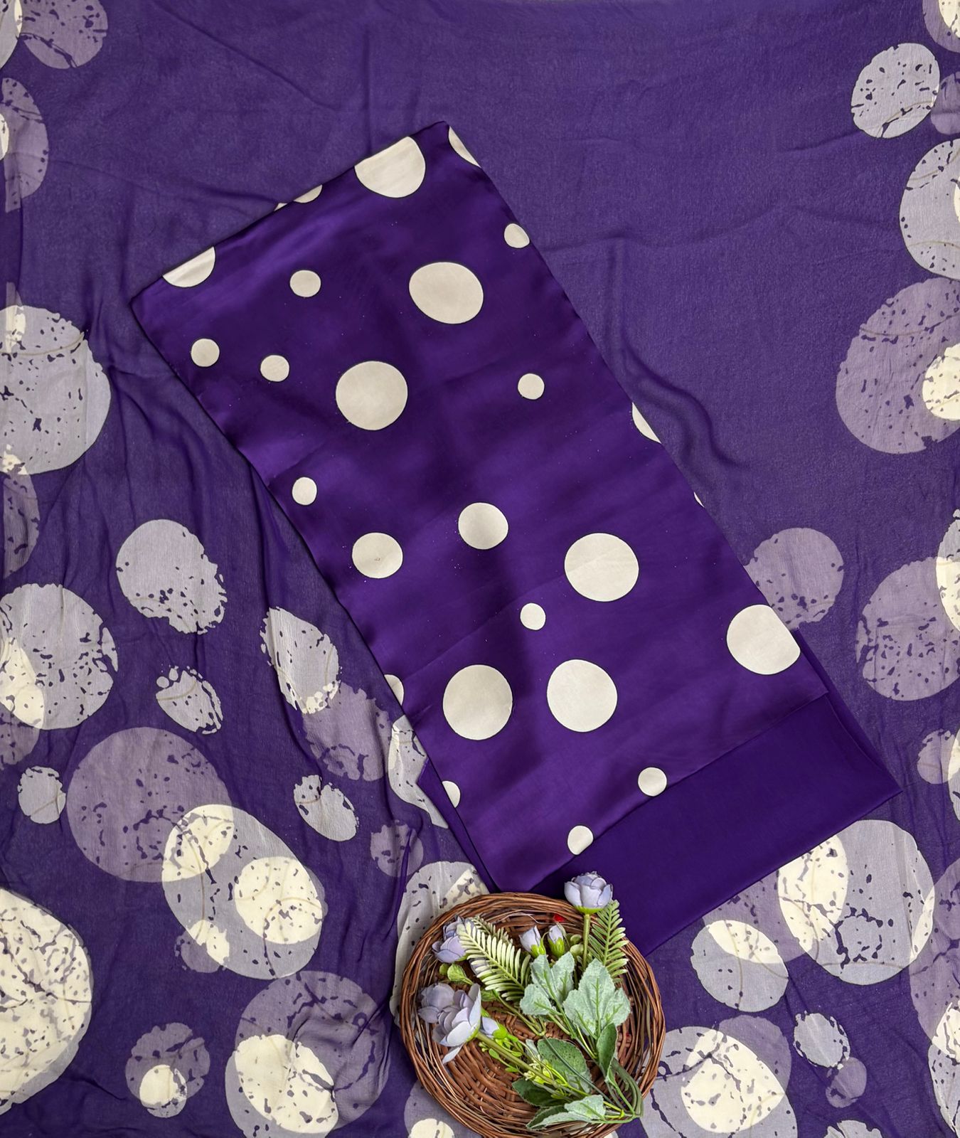 Satin Polka Purple Suit Fabric/ Polka Story