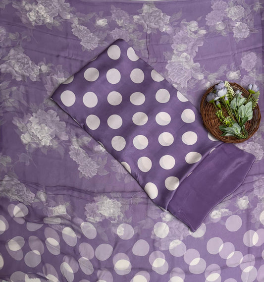 Satin Polka Lilac Suit Fabric/ Polka Story