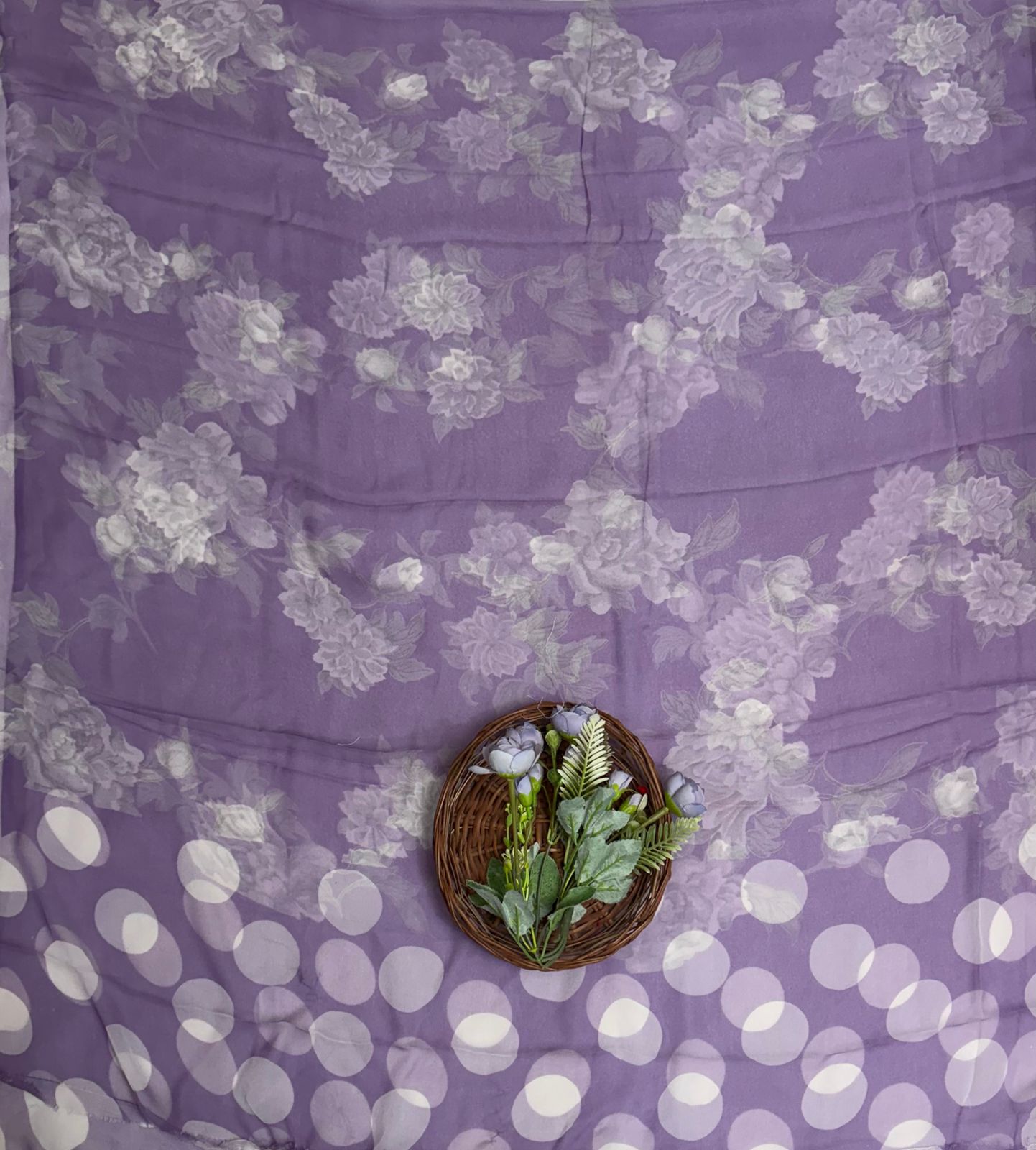Satin Polka Lilac Suit Fabric/ Polka Story