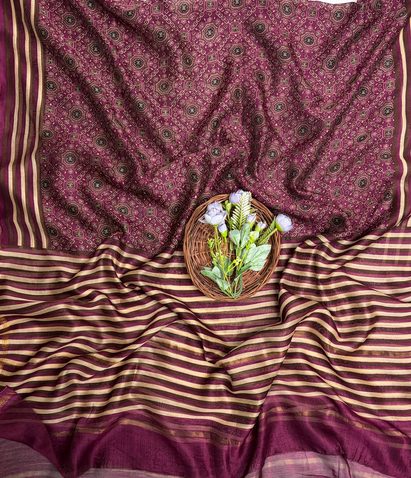Pure Maheshwari Wine Suit Fabric / Maheshwari Suits