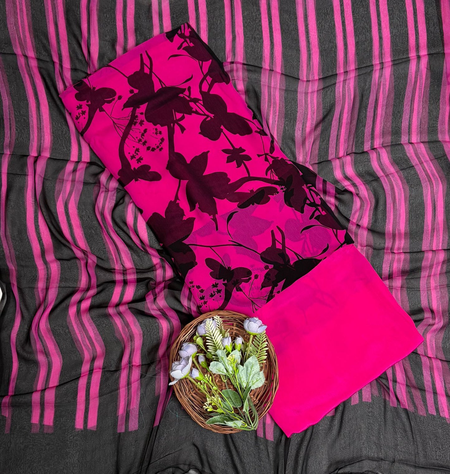 Georgette Hot Pink Suit Fabric / Phoolon Ka Ghar