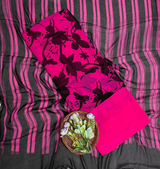 Georgette Hot Pink Suit Fabric / Phoolon Ka Ghar