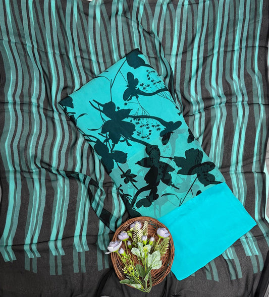 Georgette Sea Blue Suit Fabric / Phoolon Ka Ghar