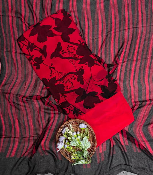 Georgette Red Suit Fabric / Phoolon Ka Ghar