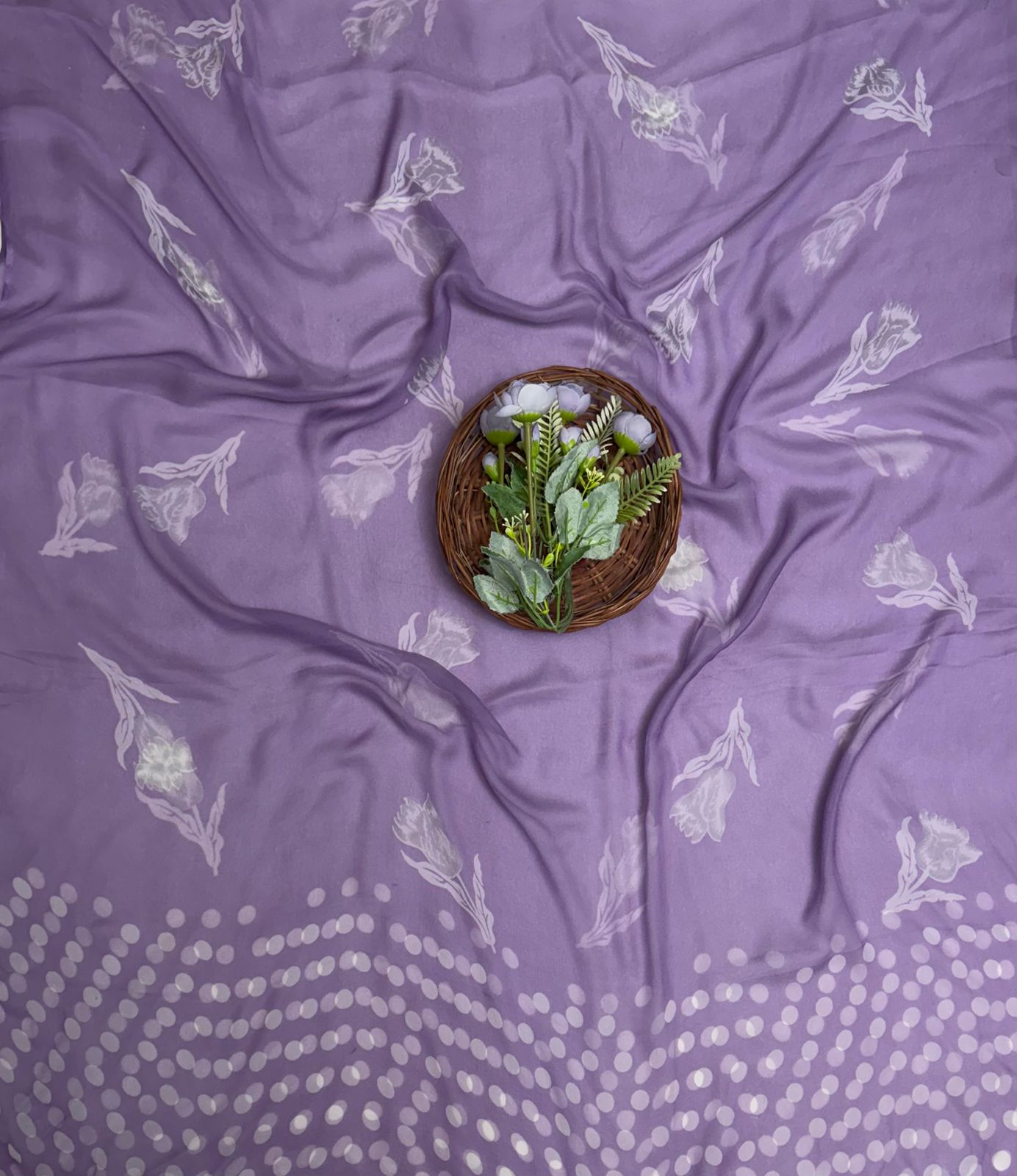 Satin Polka Lilac Suit Fabric/ Polka Story