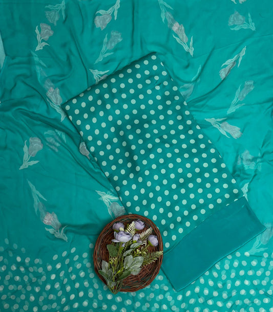 Satin Polka Sea Green Suit Fabric/ Polka Story