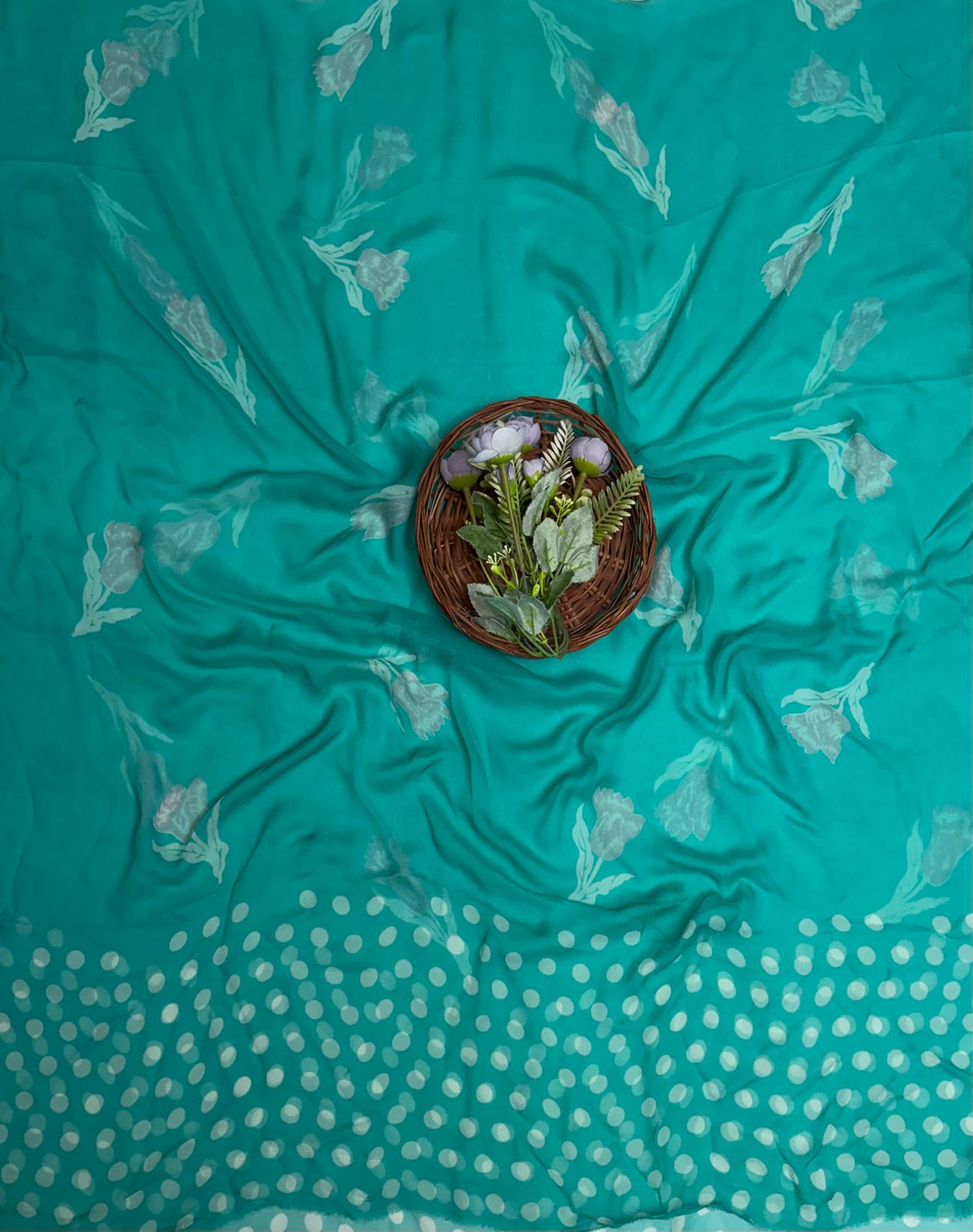 Satin Polka Sea Green Suit Fabric/ Polka Story