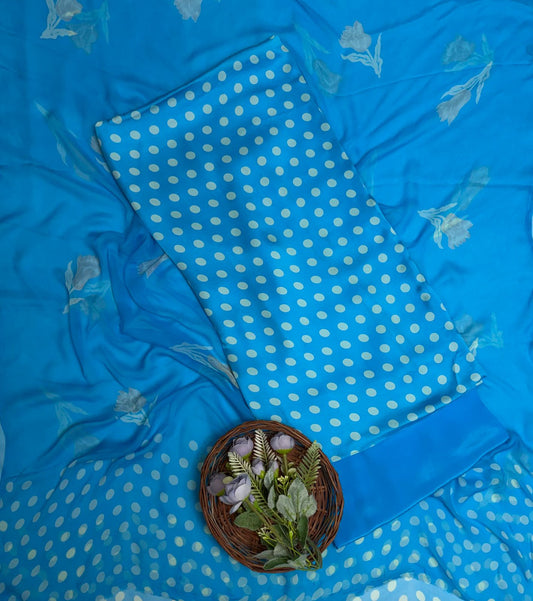 Satin Polka Blue Suit Fabric/ Polka Story