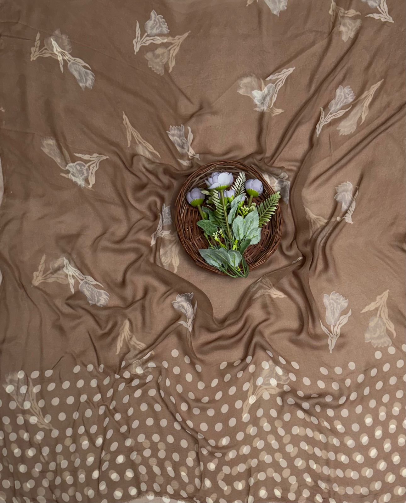 Satin Polka Light Brown Suit Fabric/ Polka Story
