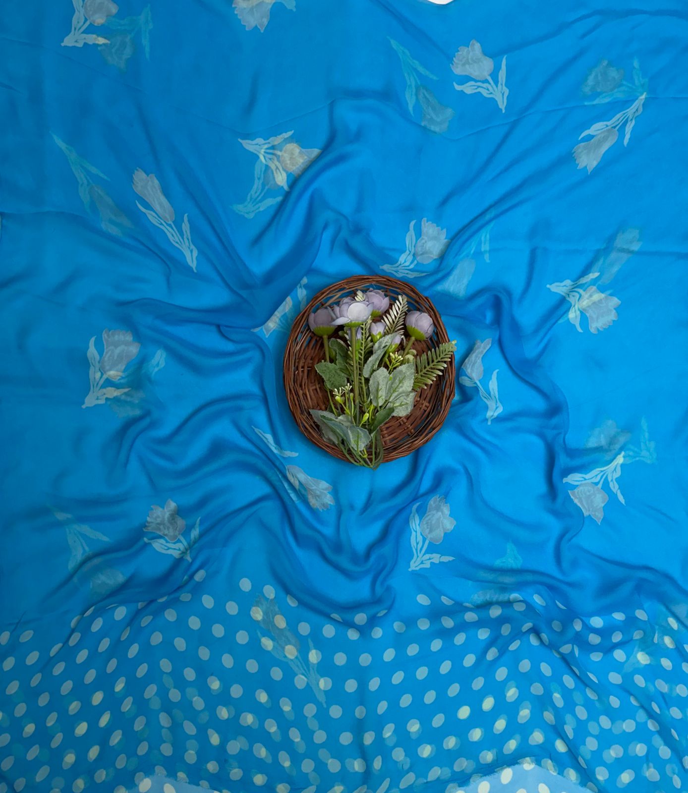 Satin Polka Blue Suit Fabric/ Polka Story