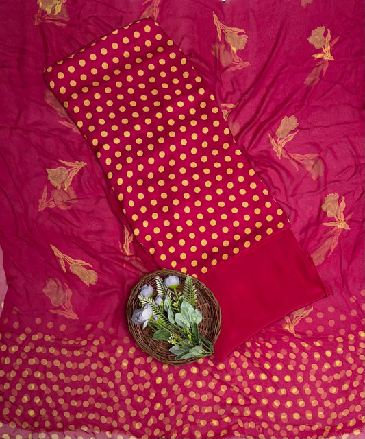Satin Polka Magenta Suit Fabric/ Polka Story