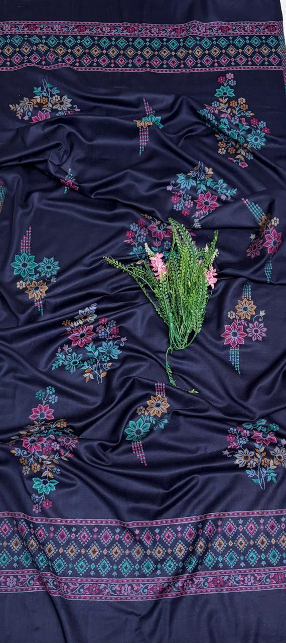 Pashmina Ice Blue With Navy Blue Suit Fabric/ Winter Suits