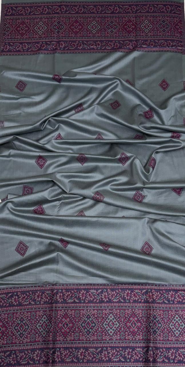 Pashmina Navy Blue With Grey Suit Fabric/ Winter Suits