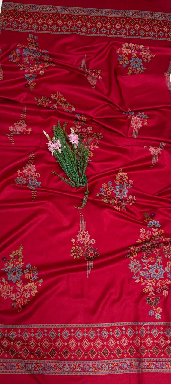 Pashmina Green With Red Suit Fabric/ Winter Suits
