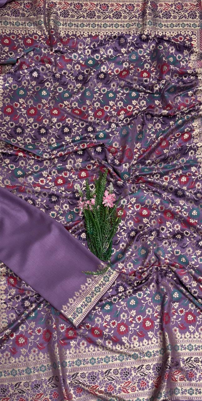 Banarasi Pashmina Lilac Suit Fabric/ Winter Suits