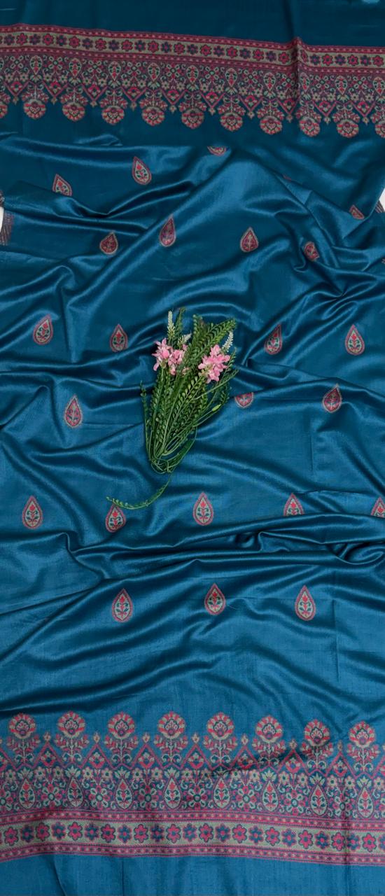 Pashmina Pista Green With Peacock Blue Suit Fabric/ Winter Suits