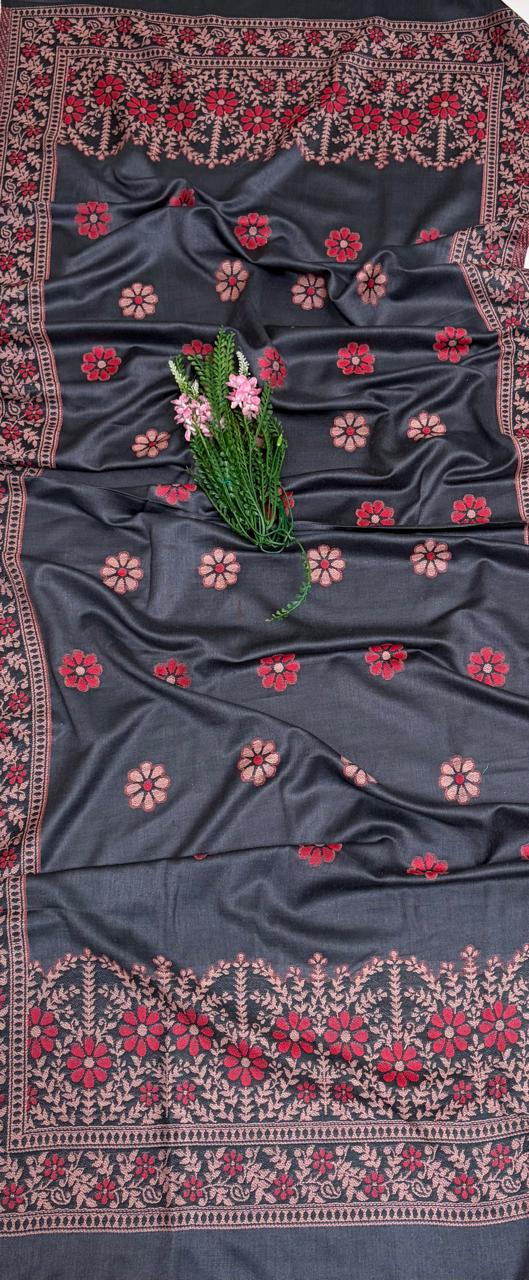 Pashmina Peach With Grey Suit Fabric/ Winter Suits