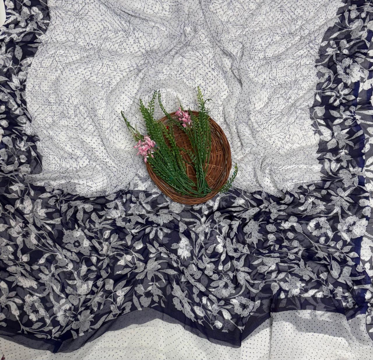Crepe Navy Blue Suit Fabric / Phoolon Ka Ghar