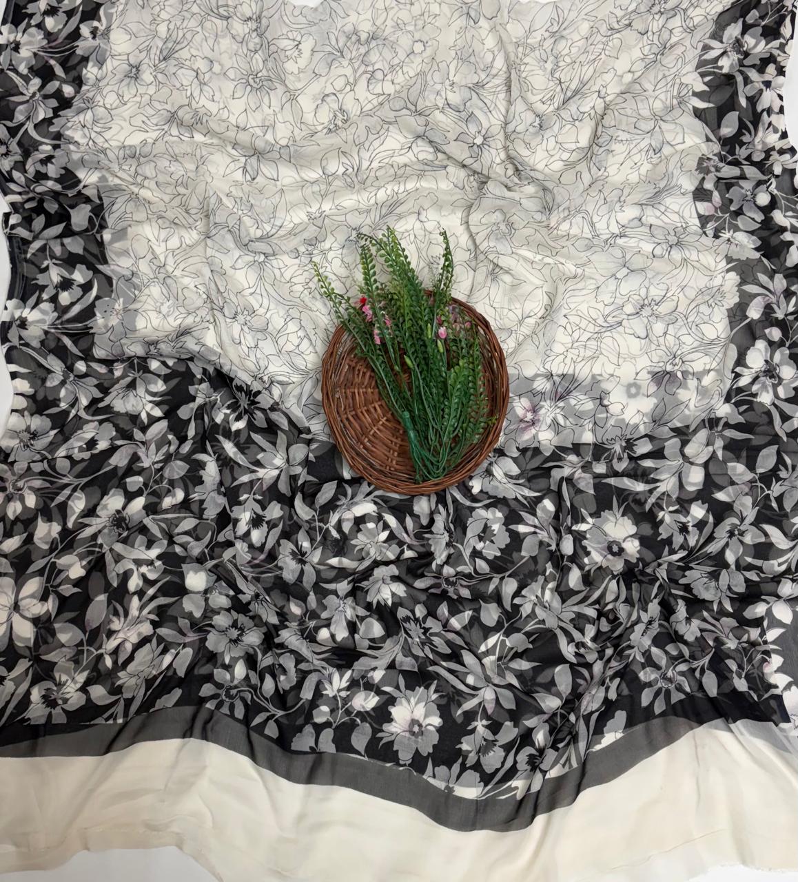 Crepe Black Suit Fabric / Phoolon Ka Ghar