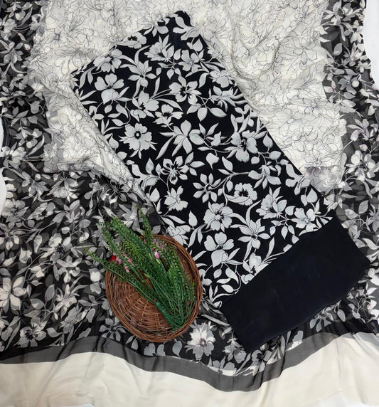 Crepe Black Suit Fabric / Phoolon Ka Ghar