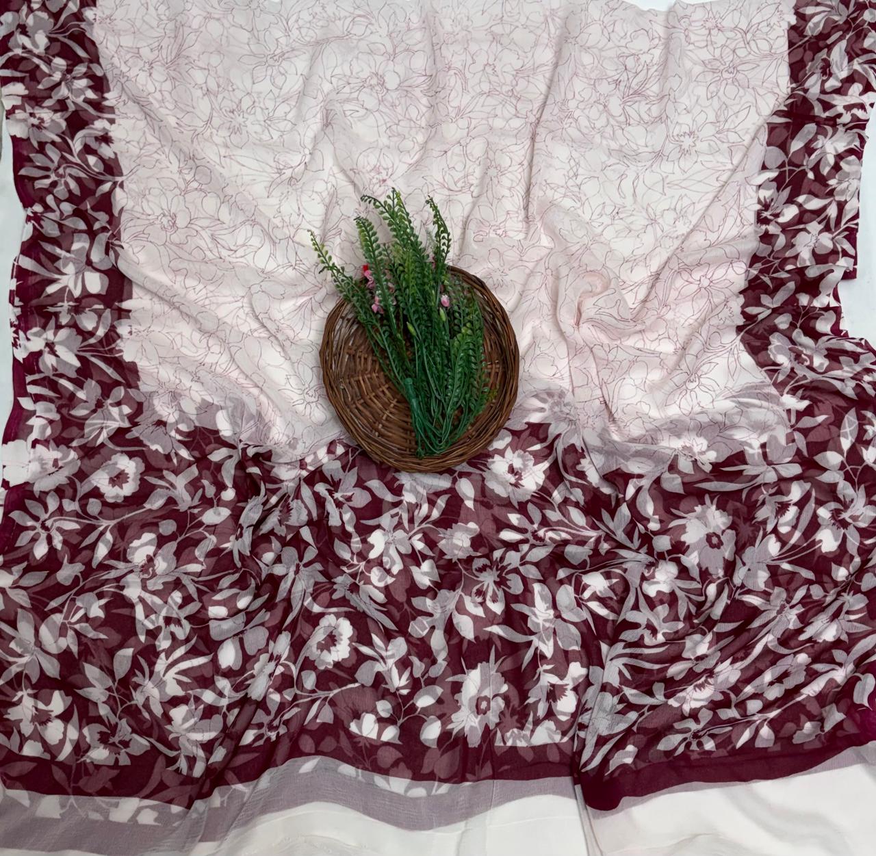 Crepe Wine Suit Fabric / Phoolon Ka Ghar