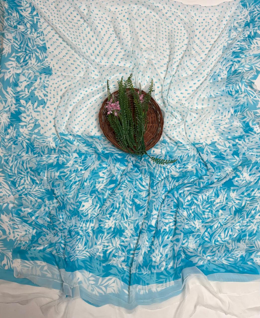 Crepe Sky Blue Suit Fabric / Phoolon Ka Ghar