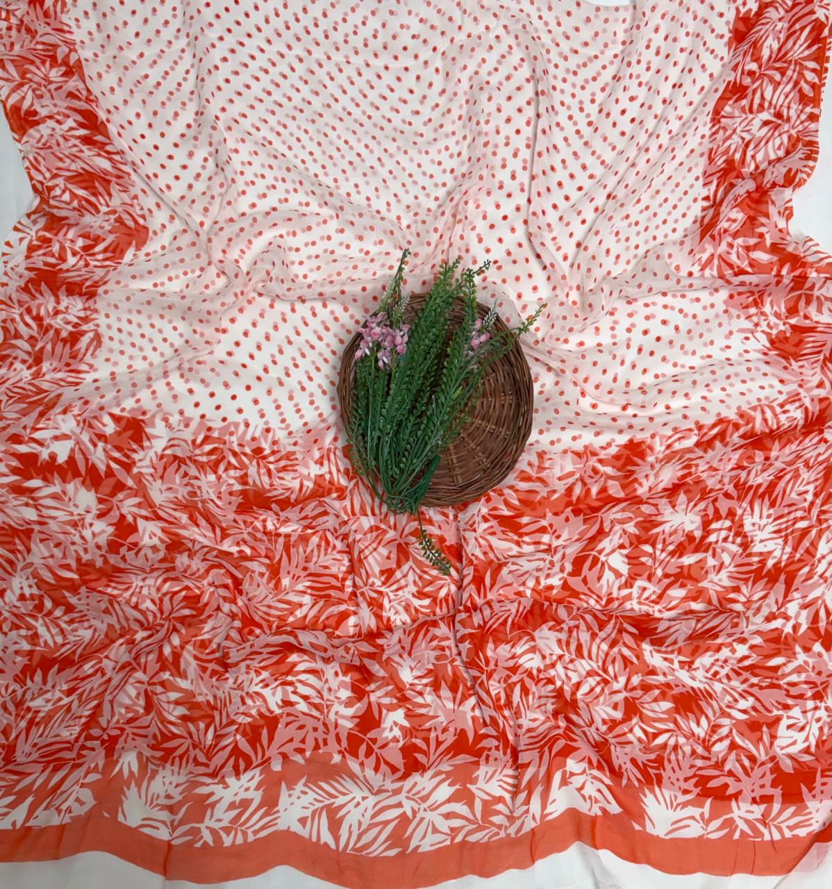 Crepe Orange Suit Fabric / Phoolon Ka Ghar