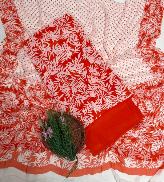 Crepe Orange Suit Fabric / Phoolon Ka Ghar